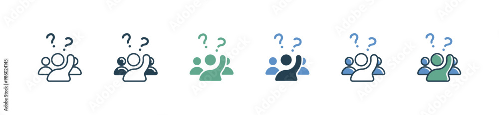 Aufkleber people raise hand asking question icon student in classroom raising hand ask with question mark symb