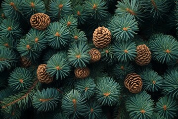 Fototapeta premium pattern of green fir tree branches and cones for chrismast celebration