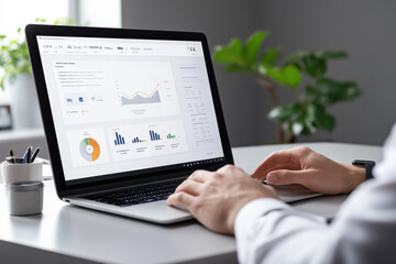 Person analyzing charts on laptop in office