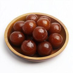 Obraz premium Gulab Jamun on wooden plate with white background