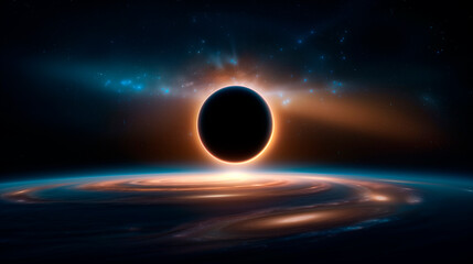 Obraz premium Majestic solar eclipse over a swirling galaxy