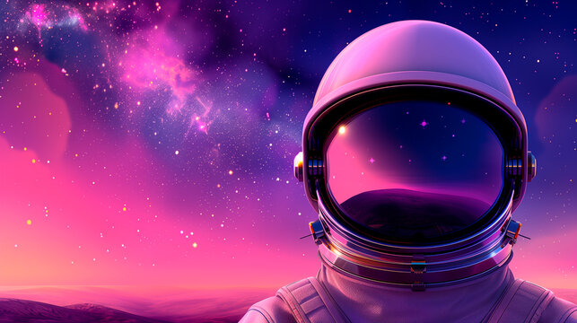 Astronaut exploring surreal alien landscape under vibrant starry sky at twilight
