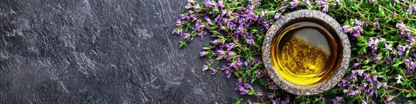 cumin essential oil and mortar. Selective focus