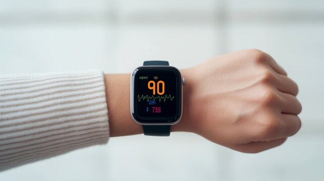 Smartwatch Heart Rate Monitor Displaying BPM