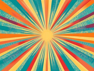 Horizontal retro groovy background with bright sunburst in style 60s, 70s stock illustration
