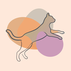 a black silhouette of a cat jumping in the air. The cat is facing towards the right side of the image and its body is stretched upwards