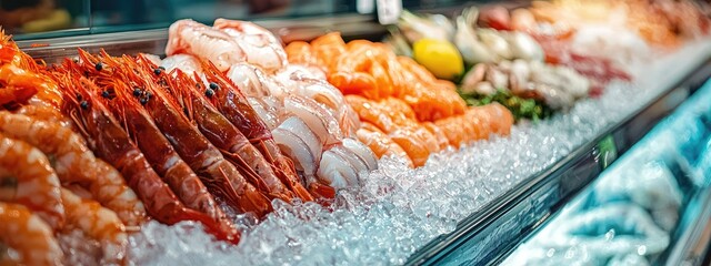 seafood on the shelf in the store. Selective focus