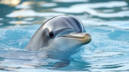 Naklejka premium Close-up of a dolphin's head breaking the surface of the water.