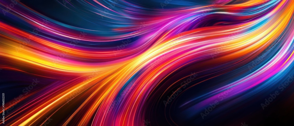 Poster vibrant abstract waves of color creating a dynamic visual experience.