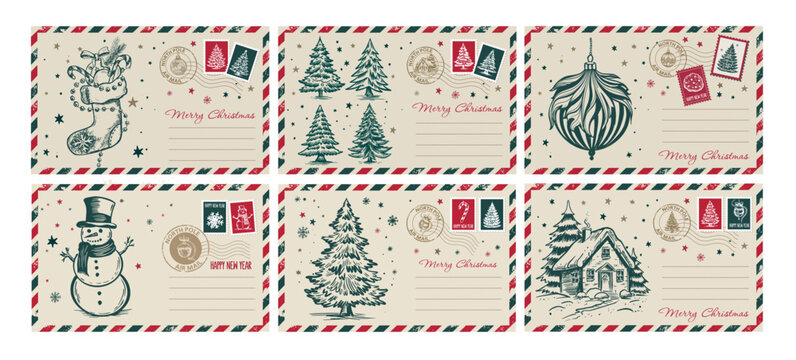 Postcard, Christmas mail, hand drawn illustration.	
