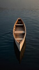Obraz premium classic wooden boat facing the camera, minimalist, deadpan, banal, cool, clinical, urban, iconic, conceptual, subversive, sparse, restrained, symbol vertical