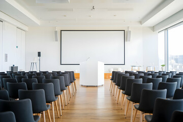 Fototapeta premium Modern Conference Room with Rows of Empty Chairs