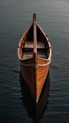 Obraz premium classic wooden boat facing the camera, minimalist, deadpan, banal, cool, clinical, urban, iconic, conceptual, subversive, sparse, restrained, symbol vertical