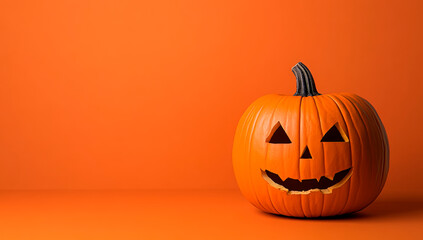 pumpkins on an orange background with black panels, Halloween decorations, minimalistic style.
