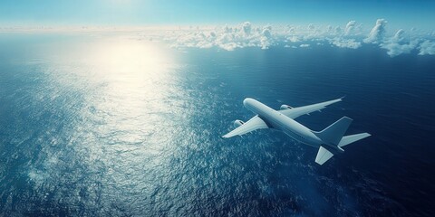 Fototapeta premium Airplane Over Ocean in Realistic Scenic View