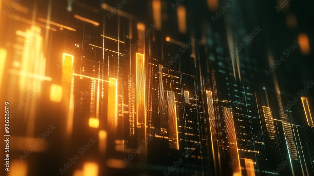 Aufkleber a 3d graph with rising and falling metallic bars, highlighting financial trends and business statist