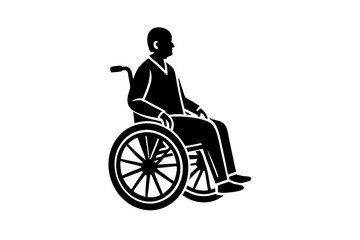 People on a wheelchair Silhouette vector illustration on white background. Vector silhouette.