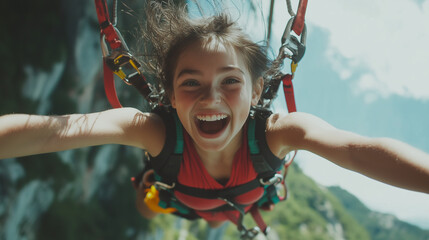 Person Bungee Jumping Off a High Bridge, Focus on Face