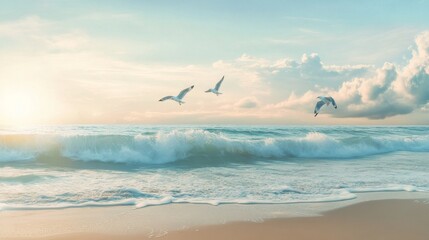 Fototapeta premium landscape embankment seagull sunset