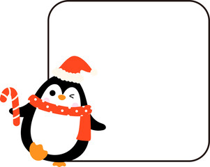 Christmas penguin holding blank sign