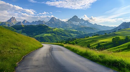 Fototapeta premium Road in the mountains. Beautiful summer landscape