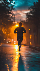 Man Running Alone at Dawn in Cool Atmosphere