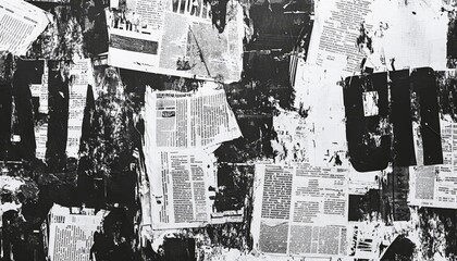 Obraz premium Grungy Newspaper Text Abstract Pattern - Monochrome Chaos for Fabric Design and Wrapping Paper