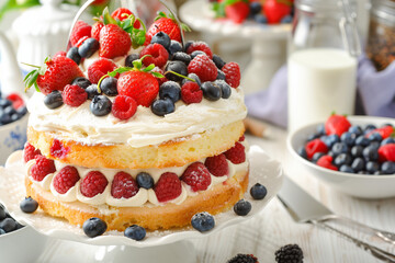 Berry Chantilly Cake in an Elegant Kitchen