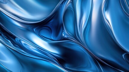 Fototapeta premium Abstract blue waves with a glossy texture, creating a fluid and dynamic visual effect.