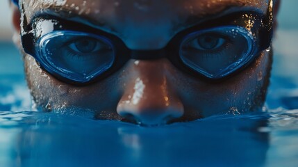 A close-up of a swimmer with a disability preparing to dive into the pool, focused and ready