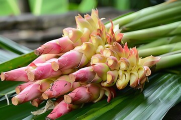Fresh galangal on display at nature background