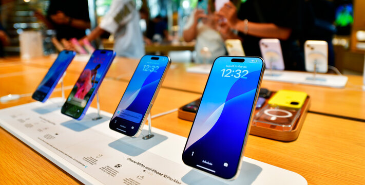 BANGKOK, THAILAND - Sep 20, 2024 :A new iPhone16pro is displayed at the Apple Store Central World shopping mall