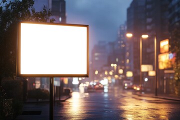mockup of a billboard on a modern city street, with copy space, for your text and product advertising