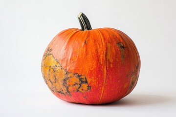 A Single Ripe Orange Pumpkin with Black Stem