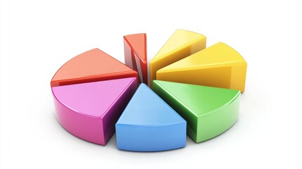 Fototapeta premium Colorful 3D pie chart divided into six sections.