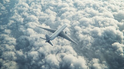 Aerial View of Airplane Flying Above the Clouds, Travel Concept, AI generated illustration