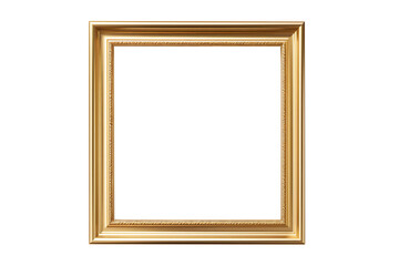 Gold gilt picture frame with an empty blank canvas for use as a border or home d&eacute;cor, png file cut out and isolated on a transparent background, stock illustration image