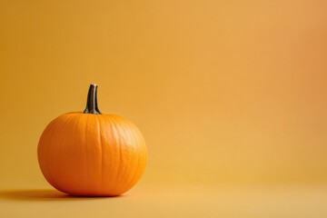 A Single Orange Pumpkin on a Solid Yellow Background