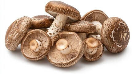 A group of fresh brown mushrooms isolated on a white background.