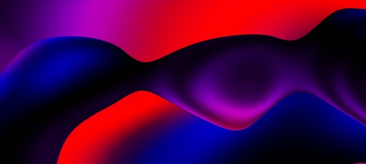Abstract blue and purple liquid wavy shapes futuristic banner. Glowing retro waves wide background