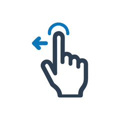 Finger swiping with arrow icon, Finger pressing a button symbol, Hand making a selection gesture icon