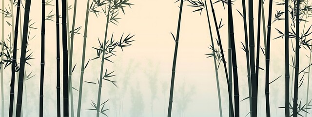 Silhouetted Bamboo Forest in a Misty Morning
