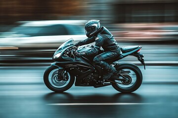 Fototapeta premium Fast Motorcycle Rider in Motion. AI generated illustration