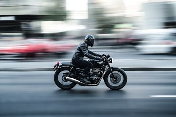 Fototapeta premium Fast Motorcycle Rider in Motion. AI generated illustration