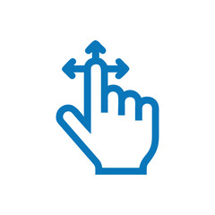 Finger swiping with arrow icon, Finger pressing a button symbol, Hand making a selection gesture icon