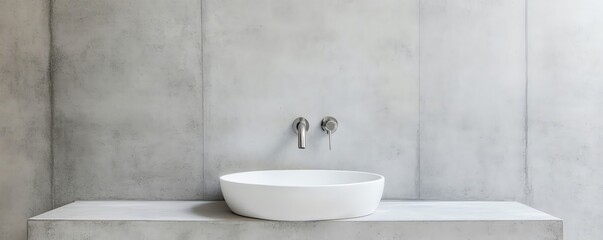 Fototapeta premium Concrete walls with brushed nickel fixtures in a minimalist bathroom, minimalist bathroom aesthetic, urban simplicity