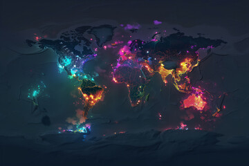 Fototapeta premium Detailed World Map with Neon Light Overlay