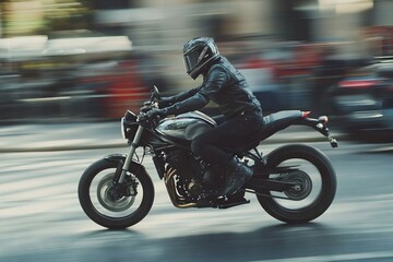 Fast Motorcycle Rider in Motion. AI generated illustration