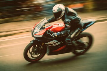 Fototapeta premium Fast Motorcycle Rider in Motion. AI generated illustration