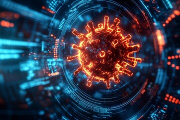 Obraz premium Futuristic Cyber Biohazard: 3D Digital Virus Concept with Glowing Effects